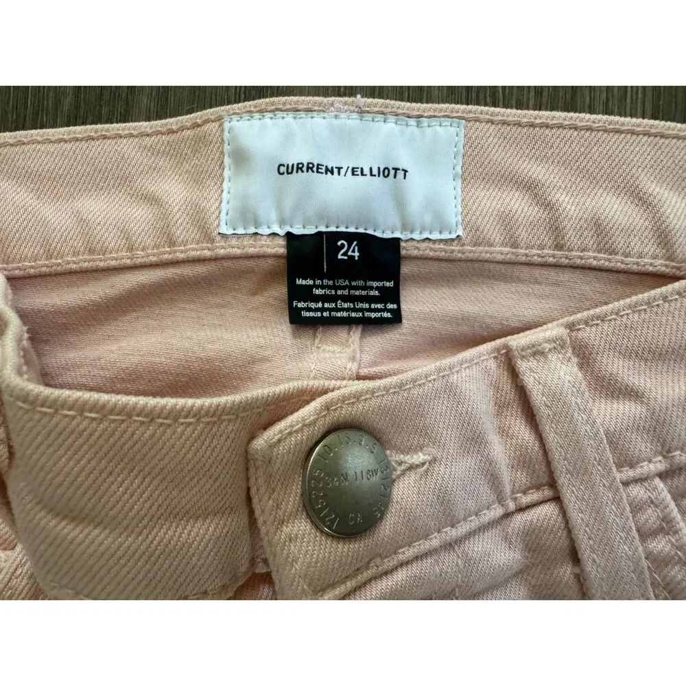 Current/Elliot‎ Stiletto Pants Pink Skinny Jeans Denim Raw Hem Low Rise 24 NEW